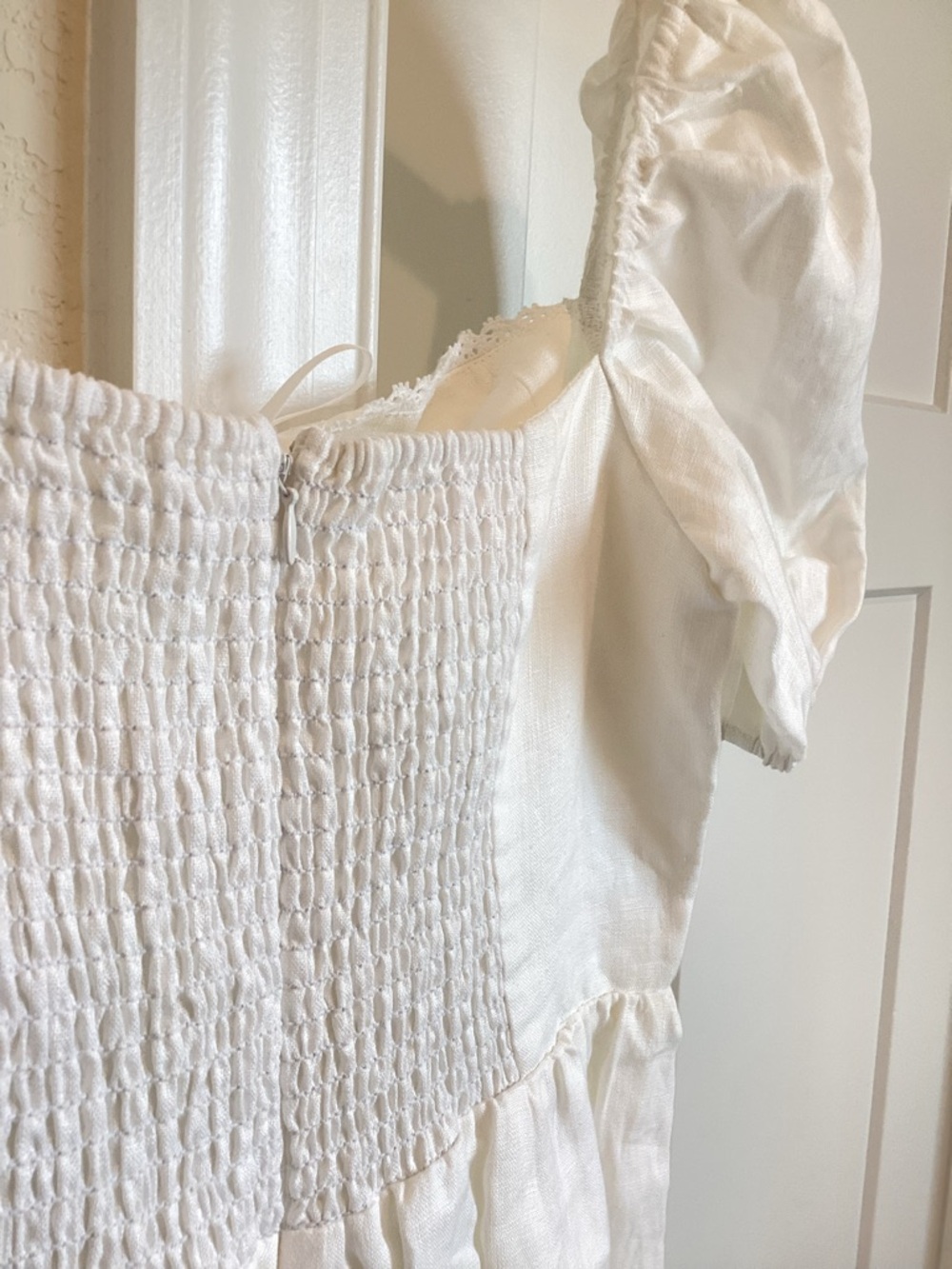 Reformation Malvina Linen Puff-Sleeve Mini Dress Anthropologie New White 10 - Picture 13 of 16